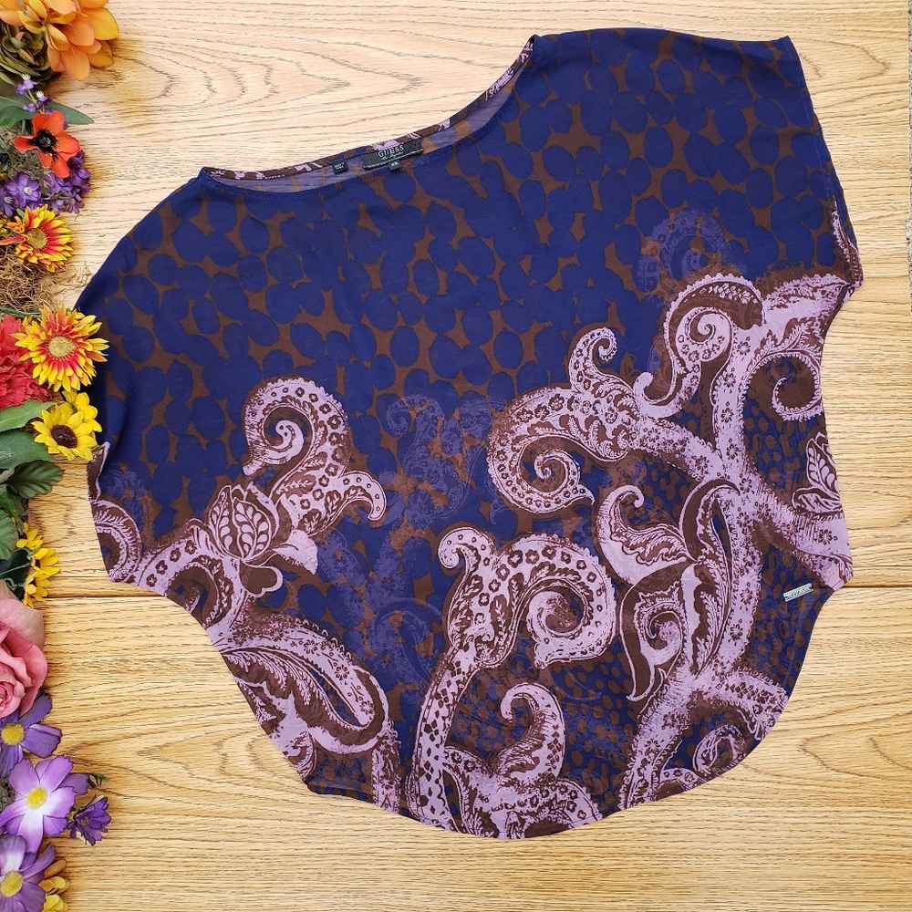 Guess Purple Pink Swirl Dolman Cropped Top